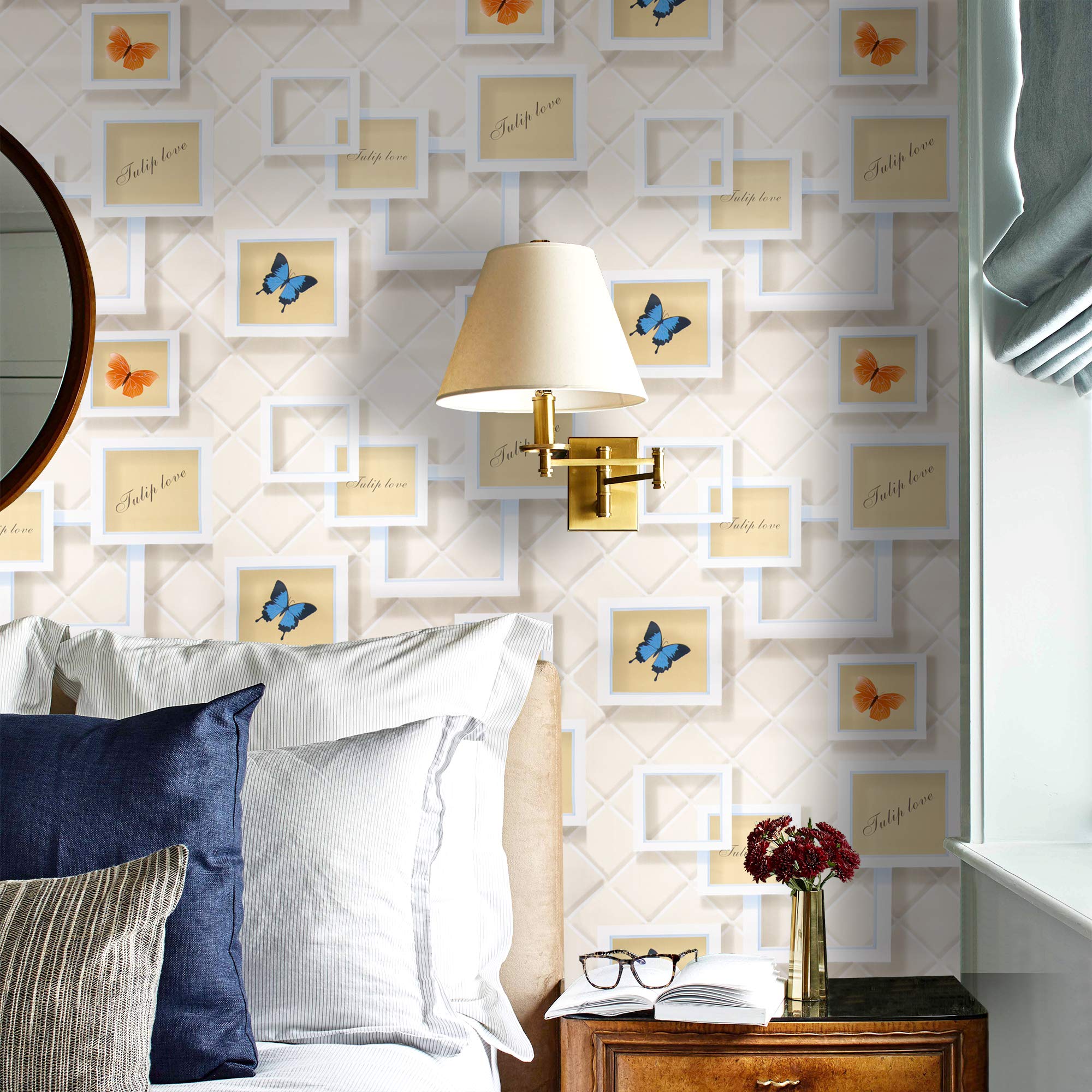 wolpin Wall Stickers Wallpaper (45 cm x 10 m) 3D Frame Butterfly PVC DIY Self Adhesive Decal, Kids Room, Nursery Interior Decor,